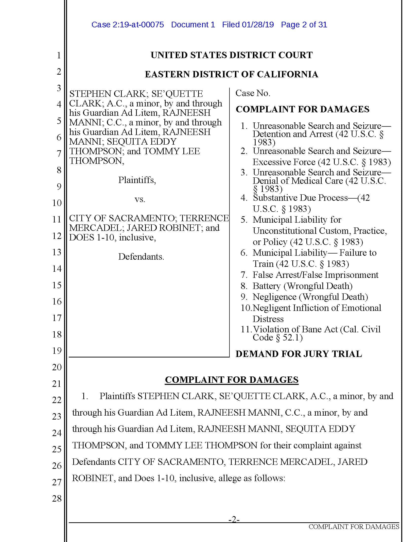 FAMILY OF STEPHON CLARK FILES WRONGFUL DEATH LAWSUIT AGAINST 
