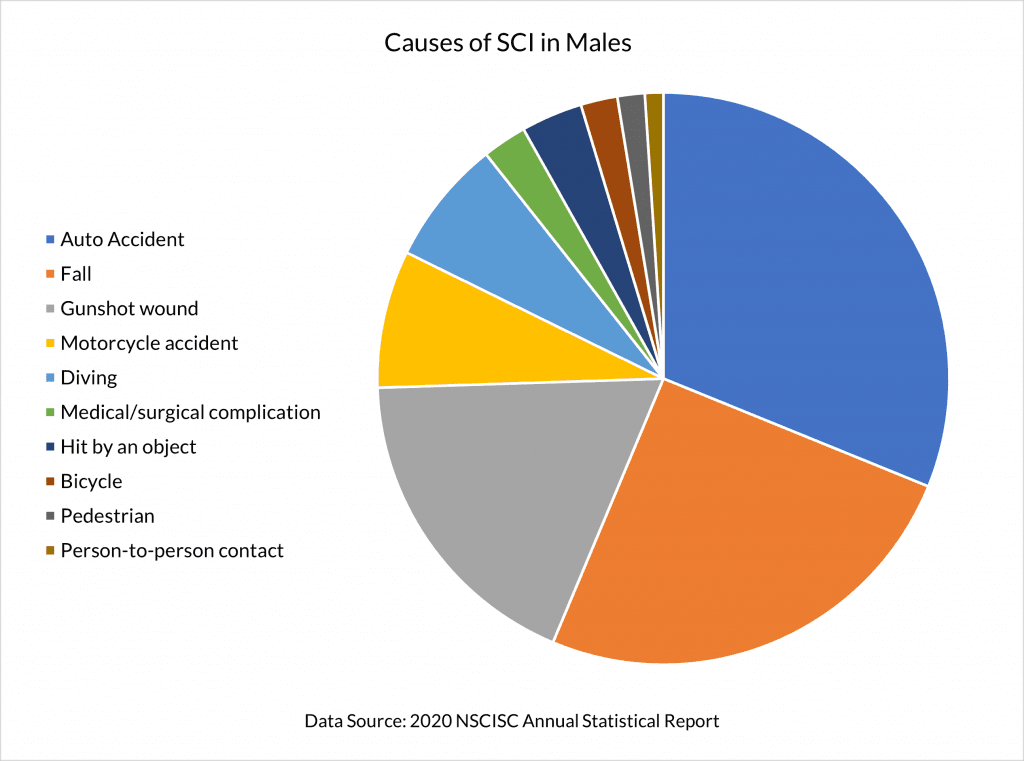 Chart with top 10 causes of spinal cord injuries in males