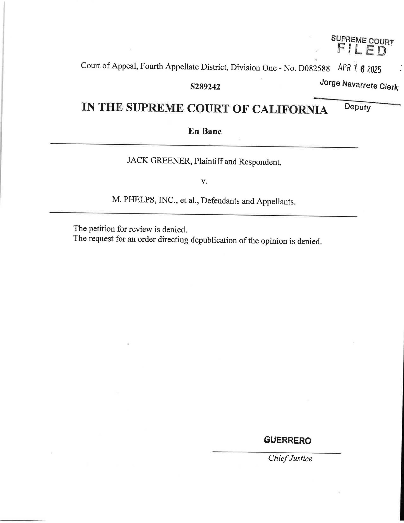 CA Supreme Court Denies Review: $46.475 Million Verdict Obtained by PSR
